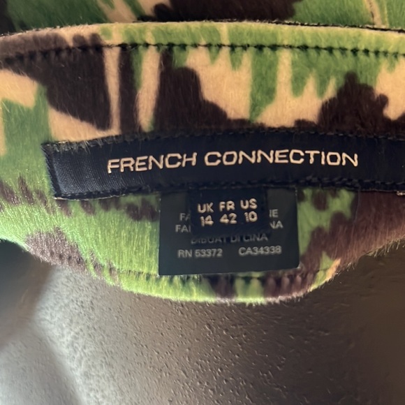 French Connection Leopard Moth mini skirt faux animal hair Astro Green size 10 - Picture 4 of 5
